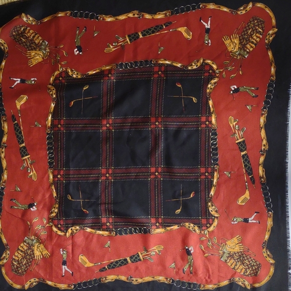 DKNY SCARF GOLFING Black Rust Cotton Square - Picture 5 of 5